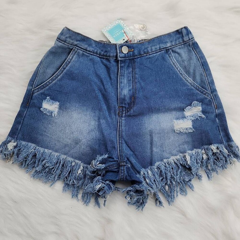 Hayden‎ Women’s Blue High Waist Distressed Cotton Shorts Size Small